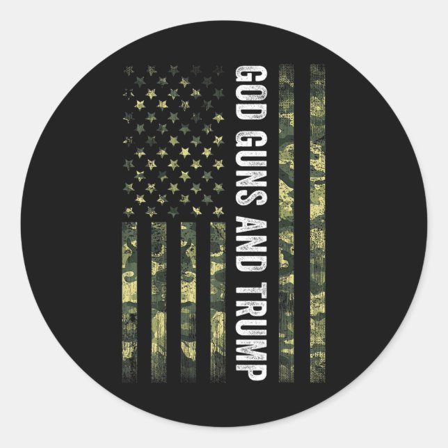 Adesivo Redondo Deus Armas E segundo De Tromboço Emenda Usa Bandei (Frente)