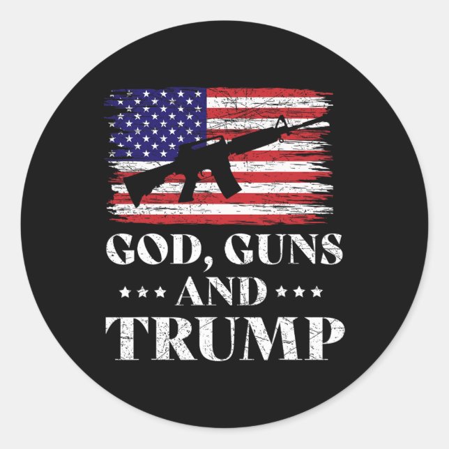 Adesivo Redondo Deus Armas e Trump (Frente)