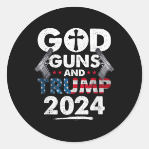 Adesivo Redondo Deus Armas E Trump 2024 Bandeira Americana