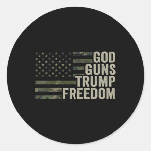 Adesivo Redondo Deus Armas Trump Liberdade - Camuflagem Engraçada