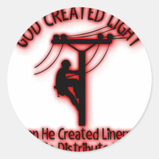 Adesivo Redondo Deus Criou luz - Bíblia engraçada, Lineman Design