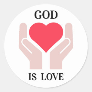 Adesivo Redondo Deus Cristão é Amor Coração e Mãos