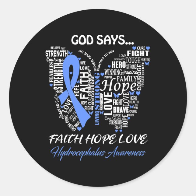 Adesivo Redondo Deus Diga Fé Esperança Ama Hidrocefalia Consciênci (Frente)