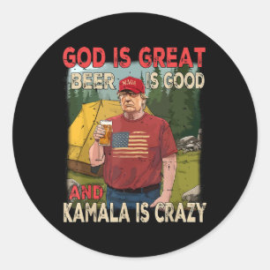 Adesivo Redondo Deus É Excelente Cerveja É Bom Kamala É Louco Engr
