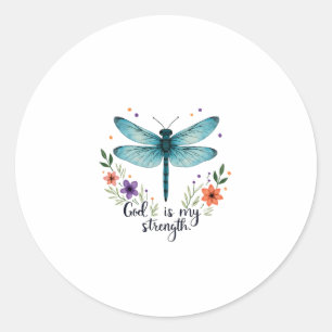 Adesivo Redondo Deus é minha força Floral Dragonfly Camiseta Crist