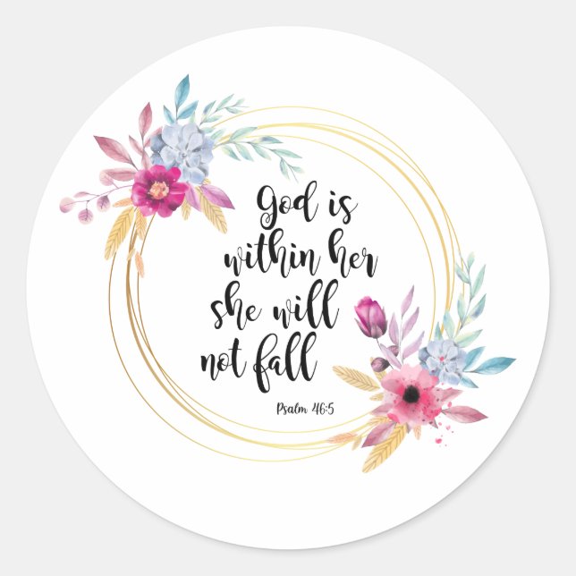Adesivo Redondo Deus está dentro de seu salmo 46:5 (Frente)