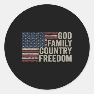 Adesivo Redondo Deus Família País Liberdade - 4 de Julho Bandeira
