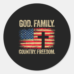 Adesivo Redondo Deus Família País Liberdade Bandeira Dos EUA Cruz