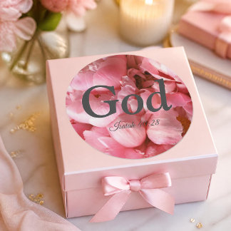 Adesivo Redondo Deus Isaías 40:28 Verso Elegantes Flores Rosa