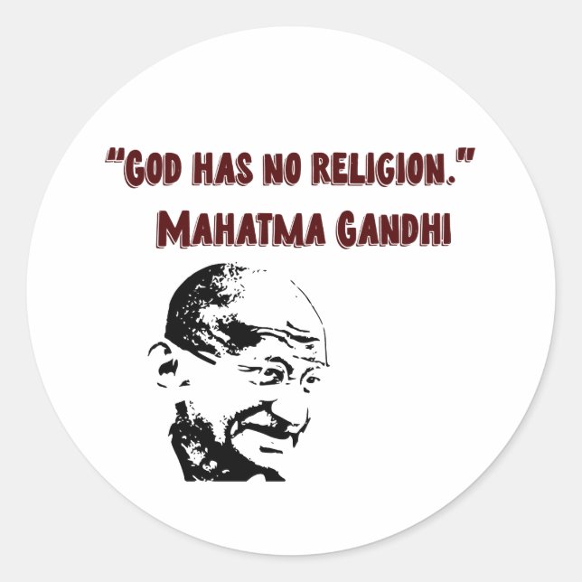 Adesivo Redondo Deus não tem religião! - Mahatma Gandhi (Frente)