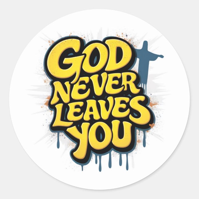 Adesivo Redondo Deus nunca te deixa - Branco (Frente)