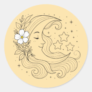 Adesivo Redondo Deusa da Lua Floral - Lua Sonhadora