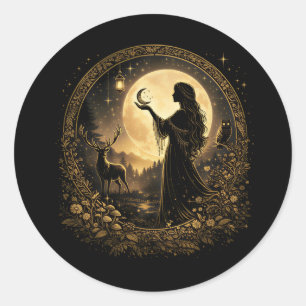 Adesivo Redondo Deusa da Lua Vintage Mulheres Celestiais Feminina