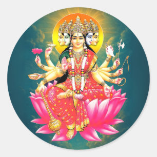 Adesivo Redondo Deusa Gayatri Devi no Lotus Hindu Deity