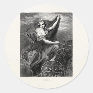 Adesivo Redondo Deusa Grega Vintage Diana Artemis Antigo Romano
