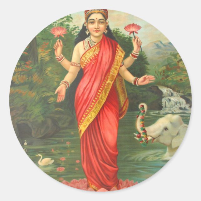 Adesivo Redondo Deusa Lakshmi - Raja Ravi Varma (Frente)