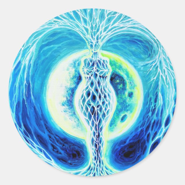 Adesivo Redondo Deusa neolítica com lua (Frente)