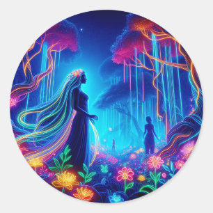 Adesivo Redondo Deusa Neon Forest Of Light Fantasy conto de fadas