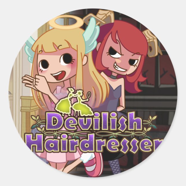 Adesivo Redondo Devilish Hairdresser - Stickers (Frente)