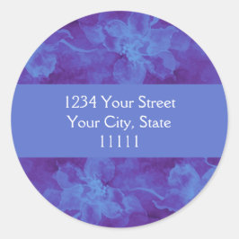 Adesivo Redondo Devolver as flores azuis e roxas de aquarelas