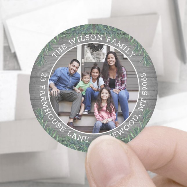 Adesivo Redondo Devolver Endereço e Foto Natal Greenery & Wood (Criador carregado)