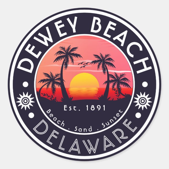 Adesivo Redondo Dewey Beach Delaware Palm Trees Vintage 80s (Frente)