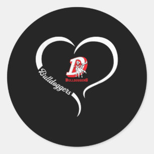 Adesivo Redondo Dewey Bulldoggers Logotipo Half Heart Slogan Hs