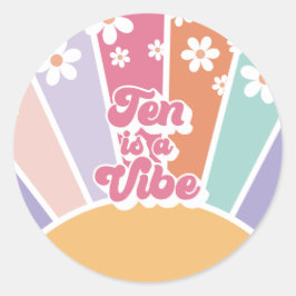 Adesivo Redondo Dez é um Vibe Retro Sol Arco-íris Margarida