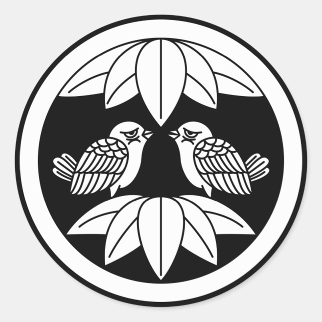 Adesivo Redondo Dez folhas de bambu e palitos virados (Frente)