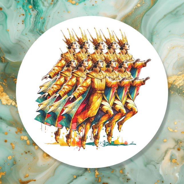 Adesivo Redondo Dez Lordes a saltar | Doze dias de Natal (Criador carregado)