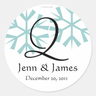Adesivo Redondo Dezembro Blue Snowflakes Monograma Q Selo