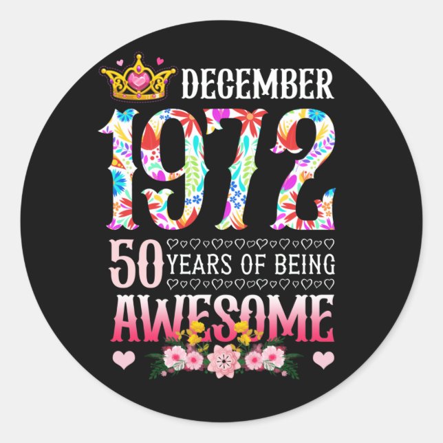 Adesivo Redondo Dezembro de 1972 50º aniversário 50 anos (Frente)