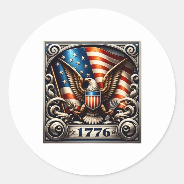 Adesivo Redondo Dia 4 de julho de 1776 da Independência (Frente)