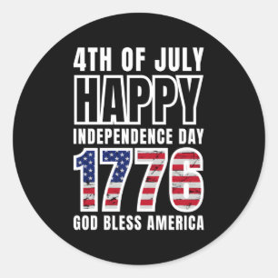 Adesivo Redondo Dia 4 De Julho Feliz Dia Da Independência 1776 Deu