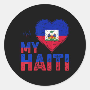 Adesivo Redondo Dia da Bandeira Haitiana Amor Haiti Coração Raízes