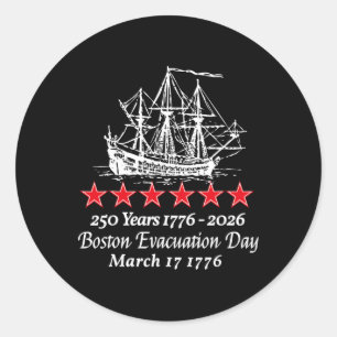 Adesivo Redondo Dia da Evacuação de Boston 1776 250 Anos Revolucio