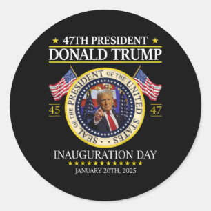 Adesivo Redondo Dia da Inauguração do Presidente Donald Trump 2025