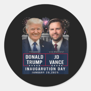 Adesivo Redondo Dia da Inauguração do Trump Vance 2025 Donald Trum
