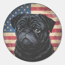 Adesivo Redondo Dia da Independência, 4 de julho, "Pug Sticker" Pa