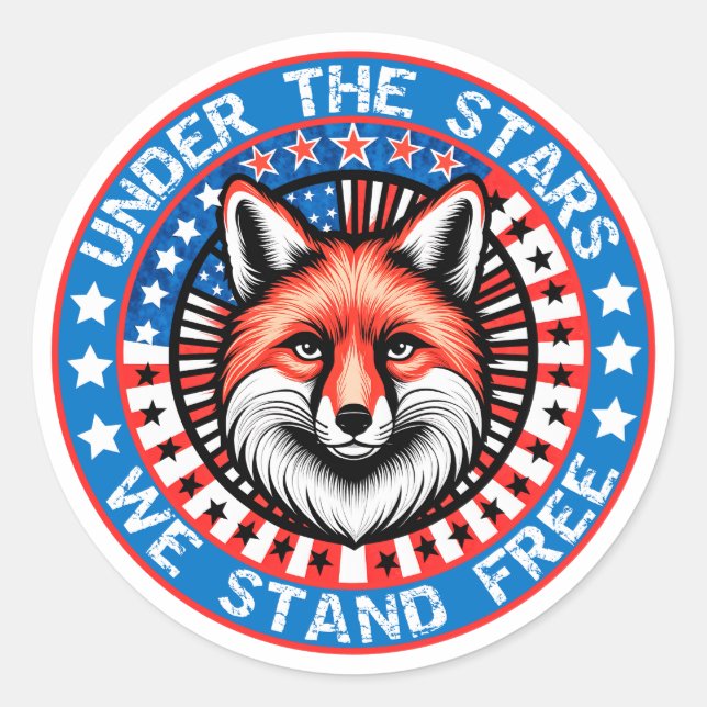 Adesivo Redondo Dia da Independência 4 de julho Raposa patriótica (Frente)