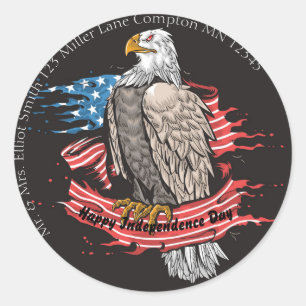 Adesivo Redondo Dia da Independência Águia Americana e Bandeira Am