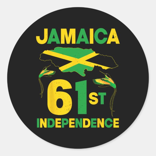 Adesivo Redondo Dia da Independência da Jamaica, 61ruas desde 1962 (Frente)