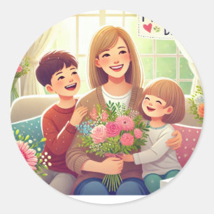 Adesivo Redondo Dia da mãe feliz dos Stickers