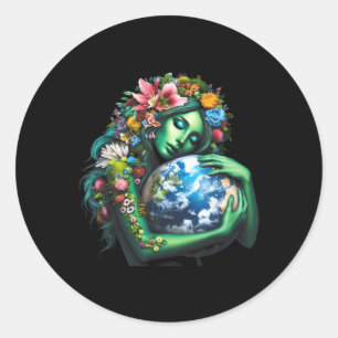 Adesivo Redondo Dia da Mãe Verde Gaia Salva Nossa Mulher Planeta