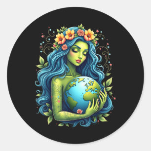 Adesivo Redondo Dia da Mãe Verde Gaia Salva Nossa Mulher Planeta