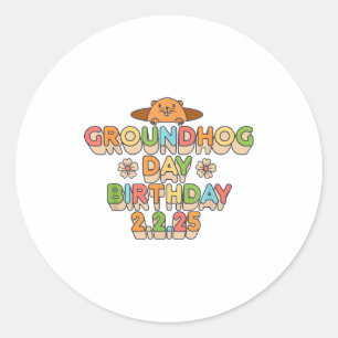 Adesivo Redondo Dia da Marmota Aniversário Menino Menina Homens Mu
