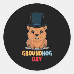 Adesivo Redondo Dia da Marmota Divertido Feliz 2 de Fevereiro Feri