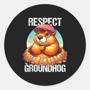 Adesivo Redondo Dia da Marmota Funny Marmot Exige Respeito