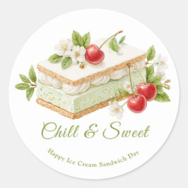 Adesivo Redondo Dia da Sanduíche do Sorvete de Pistachio