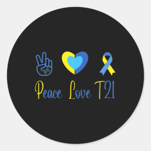 Adesivo Redondo Dia da Síndrome de Abaixo Amarelo Azul T21 Peace L